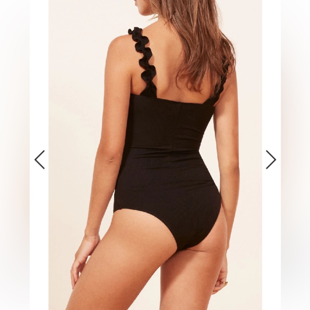 Reformation Hampton Ribbed Bodysuit Ruffle Strap